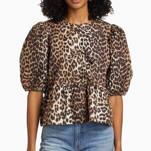 Ganni leopard poplin peplum blouse